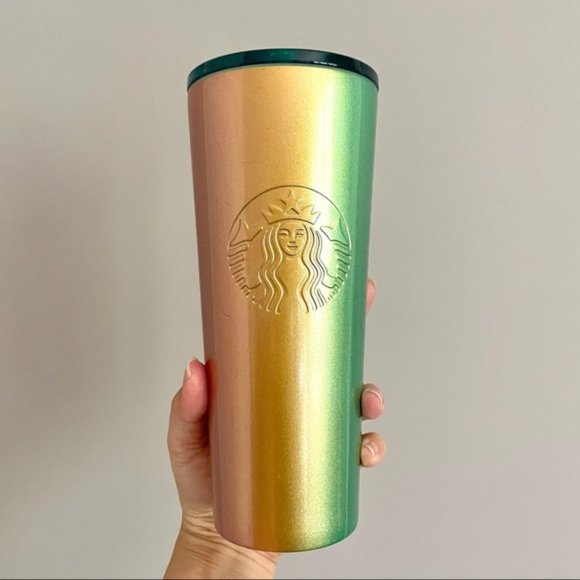Starbucks Other - Starbucks Pink Gold Green Metallic Ombre Stainless Steel Cold Drink Tumbler 16oz